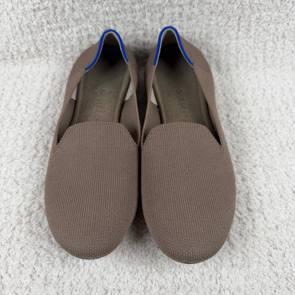 Rothys The Loafer Taupe Brown Knit Flats Blue Halo Tortoise Sole Womens 6